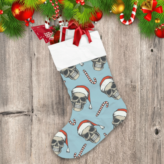 Christmas Skull With Santa Claus Hat Christmas Stocking