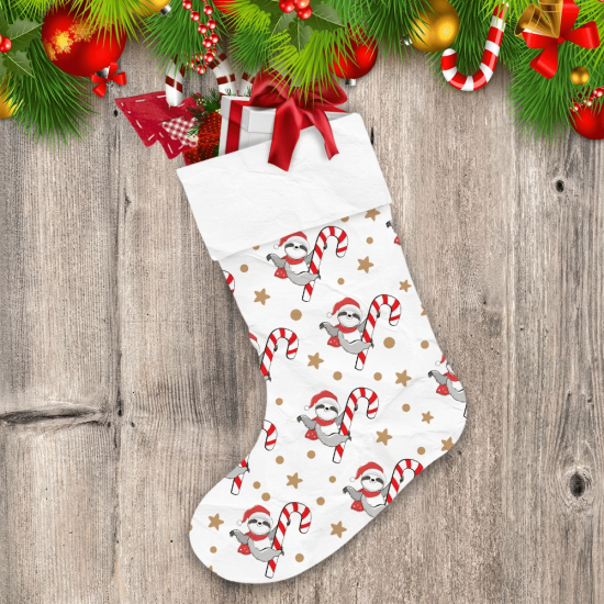 Christmas Sloth Santa With Sweet Candy Cane Christmas Stocking