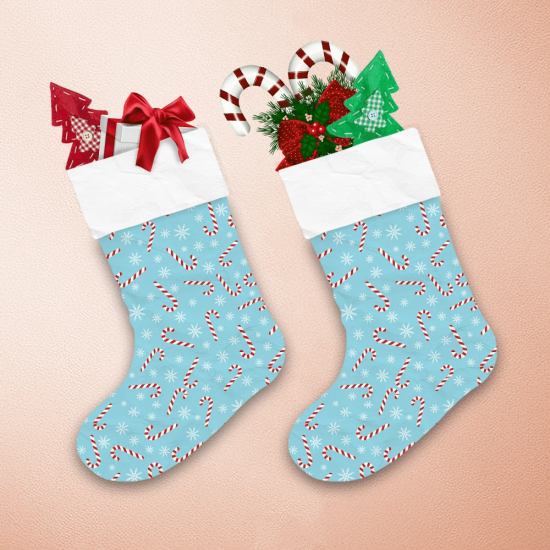Christmas Snowflakes And Candy Cane On Blue Background Christmas Stocking 1
