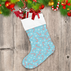 Christmas Snowflakes And Candy Cane On Blue Background Christmas Stocking
