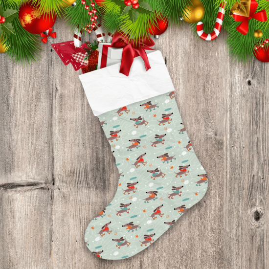 Christmas Snowflakes And Dachshund Dogs Skate Christmas Stocking