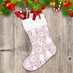 Christmas Snowman And Snow On Pink Background Christmas Stocking