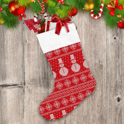 Christmas Snowman And Snowflakes On Red Background Christmas Stocking