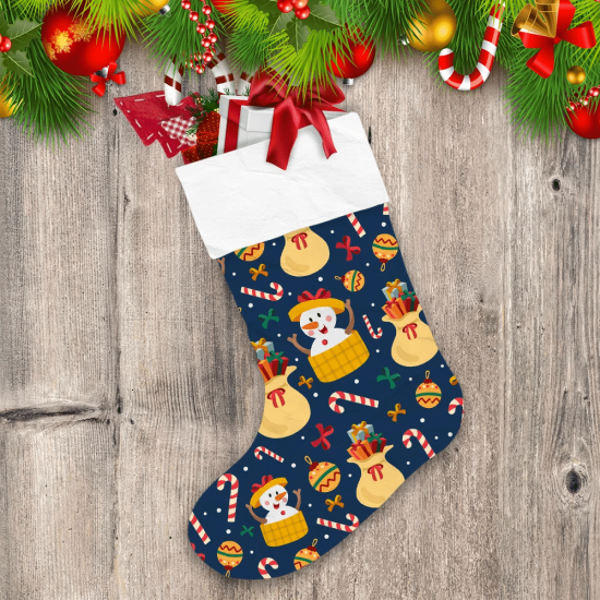 Christmas Snowman Candy Cane And Present Box Christmas Stocking