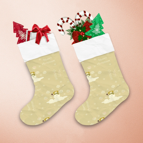 Christmas Snowman Holding Broom On Cloud Christmas Stocking 1