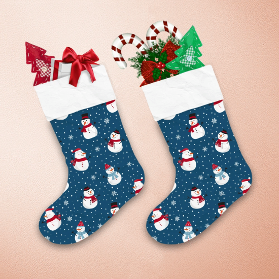 Christmas Snowman On Blue Background Christmas Stocking 1