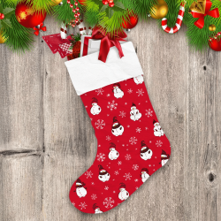 Christmas Snowmen And Doodle Snowflakes On Red Background Christmas Stocking