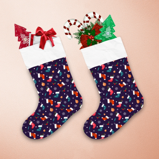 Christmas Sock Ball White Snowflake Mistletoe And Toys Christmas Stocking 1