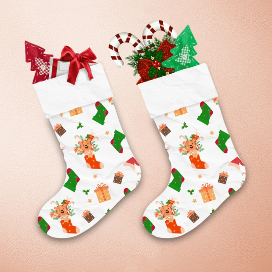 Christmas Sock Funny Tiger Santa Hat And Gift Christmas Stocking 1