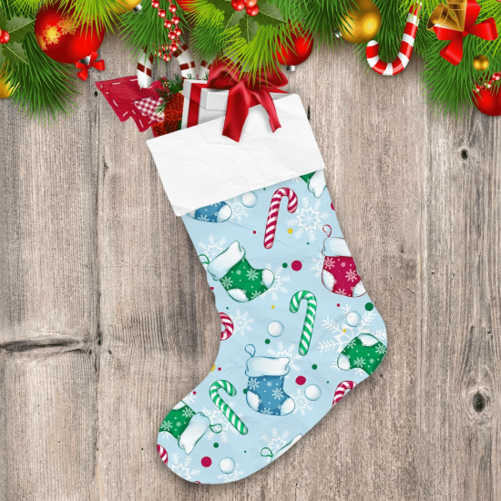 Christmas Socks Striped Candies Snowballs And Confetti Christmas Stocking
