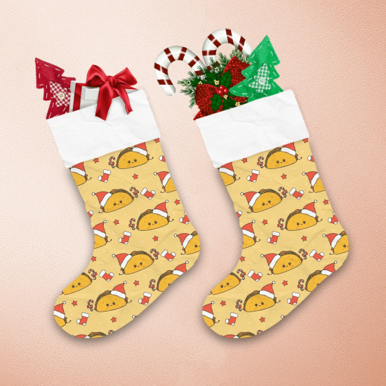 Christmas Tacos With Santa Claus Hat Hnd Candy Cane Christmas Stocking 1