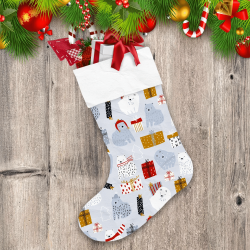 Christmas Theme With Cartoon Bears And Gift Boxes Christmas Stocking