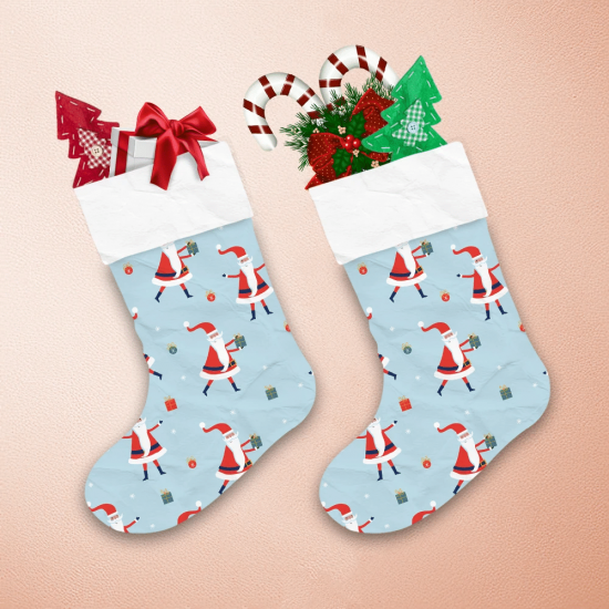 Christmas Themed With Santa Boxes Of Gifts And Snowflakes Christmas Stocking 1