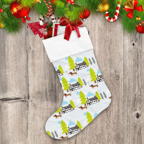 Christmas Time Dachshund With Little Home Christmas Stocking