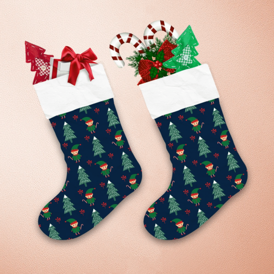 Christmas Tree And Elf With Candy Cane Christmas Stocking 1