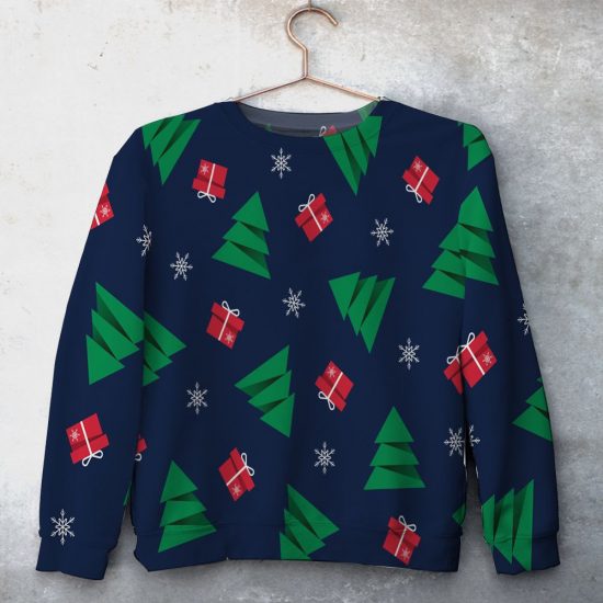 Christmas Tree And Gift Unisex All Over Print Cotton Sweatshirt