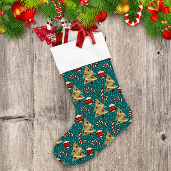 Christmas Tree Candy Ball And Snow On Blue Background Christmas Stocking