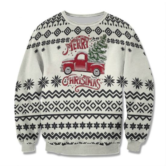 Christmas Tree On Car Unisex All Over Print Cotton Sweatshirt