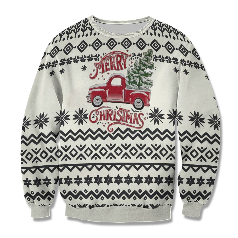 Christmas-Tree-On-Car-Unisex-All-Over-Print-Cotton-Sweatshirt-Merry-Christmas-Cotton-Sweatshirt Christmas Tree On Car Unisex All Over Print Cotton Sweatshirt