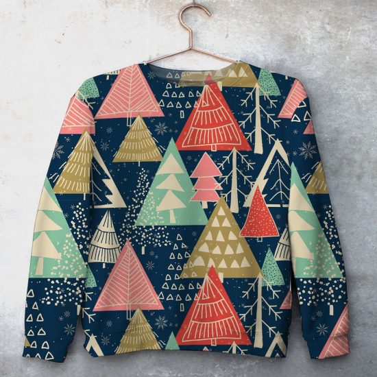 Christmas Tree Pattern Unisex All Over Print Cotton Sweatshirt