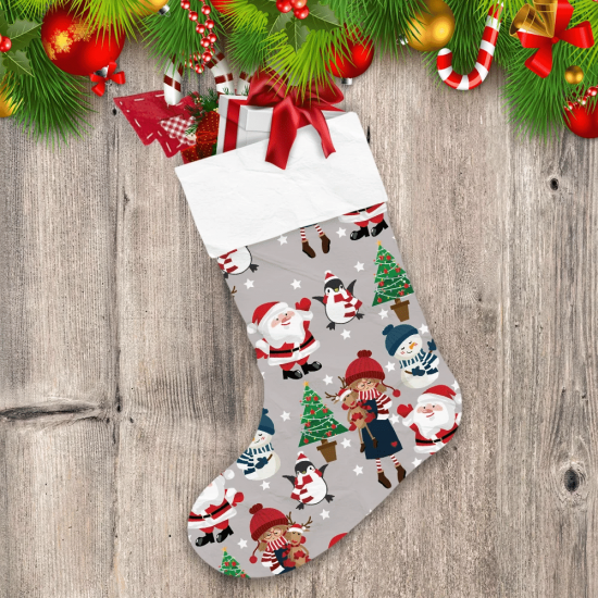 Christmas Tree Santa Snowman And Penguin With Scarf Christmas Stocking