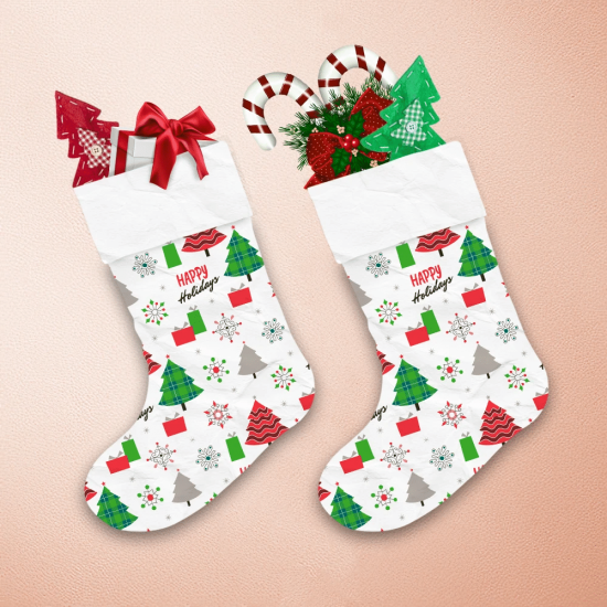 Christmas Tree Snowflakes And Gifts In Holidays Christmas Stocking 1