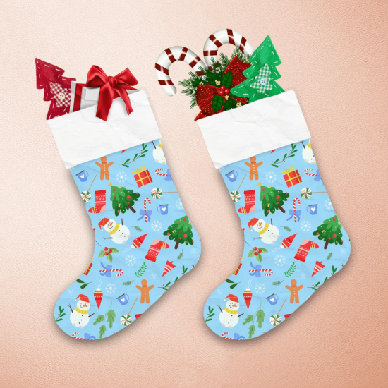 Christmas Tree Socks Gifts Snowman Candy And Holly Christmas Stocking 1