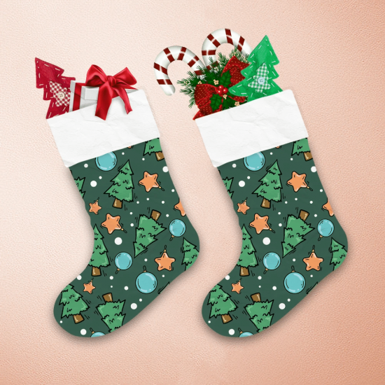 Christmas Tree Star And Ball Toy On Green Background Christmas Stocking 1