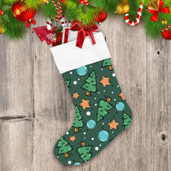 Christmas Tree Star And Ball Toy On Green Background Christmas Stocking