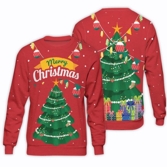 Christmas Tree Unisex All Over Print Cotton Sweatshirt