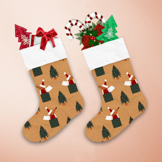 Christmas Trees And Dachshund Dog In The Gift Box Christmas Stocking 1
