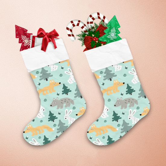Christmas Trees And Wolf On A Light Background Christmas Stocking 1