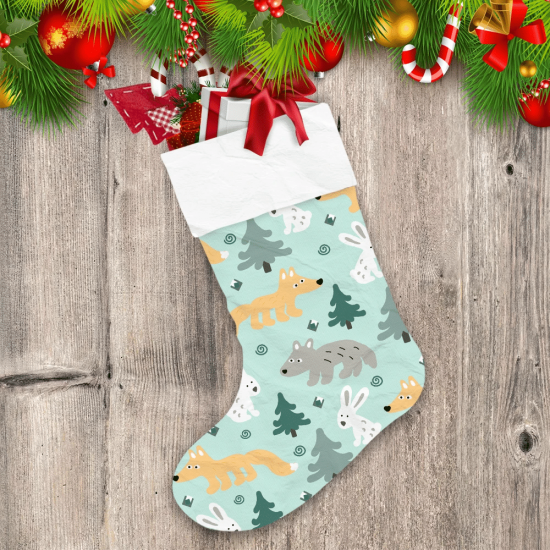 Christmas Trees And Wolf On A Light Background Christmas Stocking
