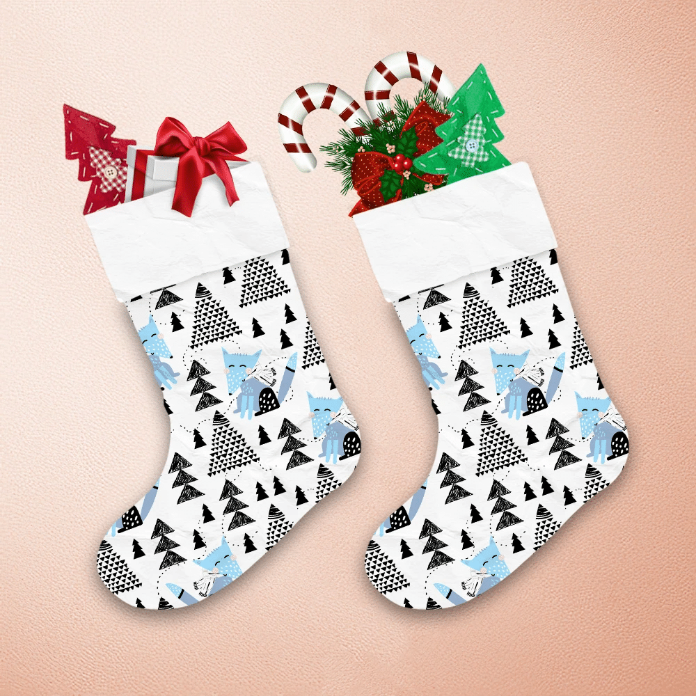 Christmas Trees And Wolf With A Mountain Landscape Christmas Stocking 1