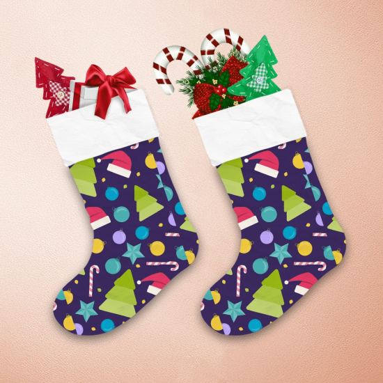 Christmas Trees Balls Stars Candy And Hat Christmas Stocking 1