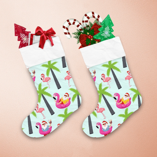 Christmas Tropical Pattern With Santa Claus And Flamingo Christmas Stocking 1