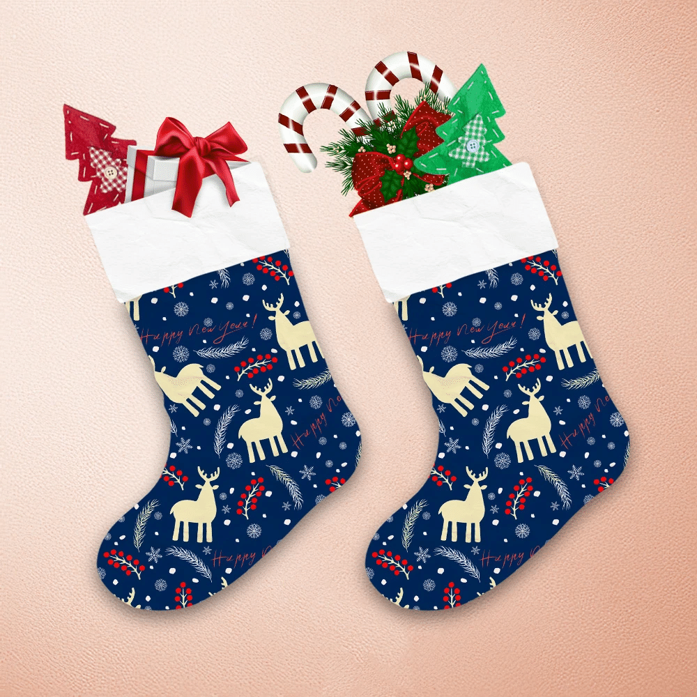 Christmas-Winter-Adorable-Reindeer-And-Berries-On-Black-Christmas-Stocking-1 Christmas Winter Adorable Reindeer And Berries On Black Christmas Stocking 1