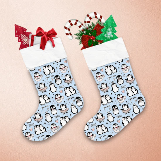 Christmas Winter Cute Pengguins Doodle Style Christmas Stocking 1