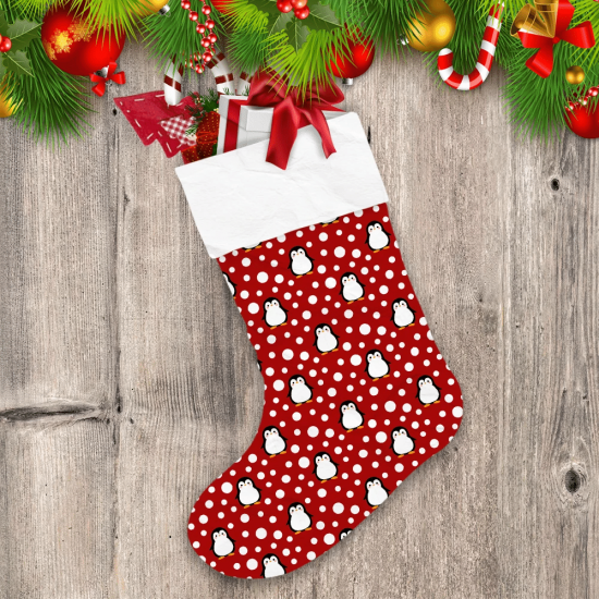 Christmas Winter Cute Penguin With Snow Cartoon Christmas Stocking