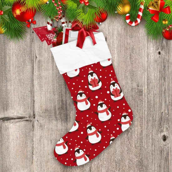 Christmas Winter Funny Penguin And Snowflakes Christmas Stocking