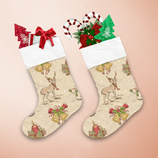 Christmas Winter Santa Deer And Jingle Bells Christmas Stocking 1