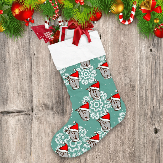 Christmas Winter Snowflakes And Red Hat Wolf Christmas Stocking