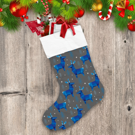 Christmas Winter Stylized Triangle Polygonal Blue Reindeer Christmas Stocking