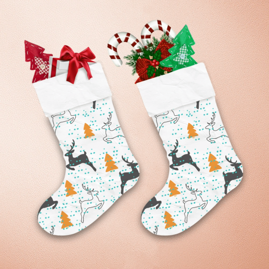 Christmas Winter Trees And Reindeer Silhouettes Christmas Stocking 1