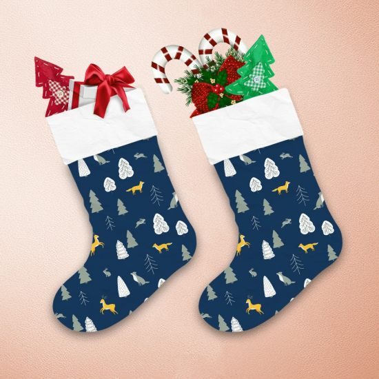 Christmas Winter With Animals Wolf And Trees Christmas Stocking 1