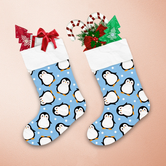 Christmas Winter With Cartoon Penguin On Blue Christmas Stocking 1
