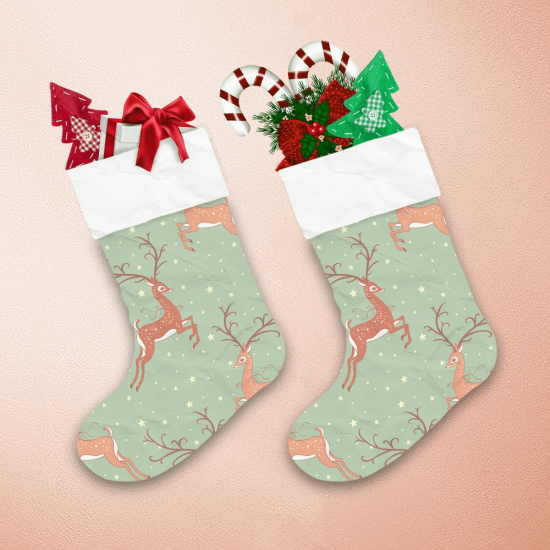 Christmas Winter With Deer And Gold Star Christmas Stocking 1