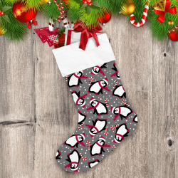 Christmas Winter With Penguin On Gray Background Christmas Stocking