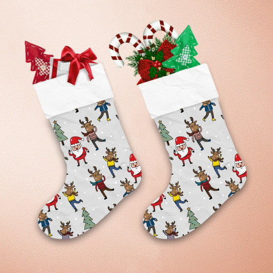 Christmas Winter With Santa And Happy Reindeer Christmas Stocking 1