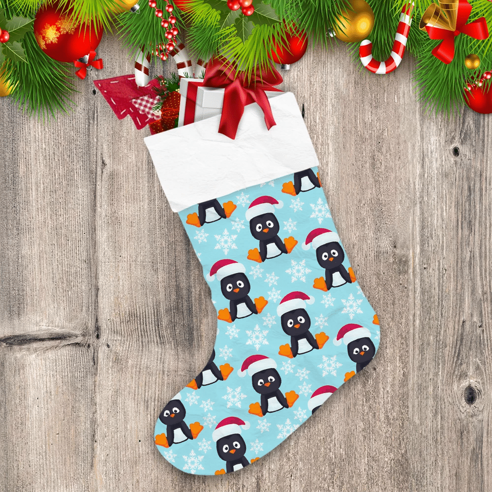 Christmas With Blue Little Penguin Illustration Christmas Stocking